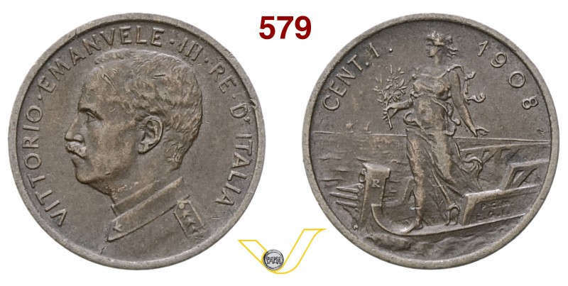 VITTORIO EMANUELE III (1900-1946) Centesimo 1908 Roma “Italia su prora”. Pag. 94...