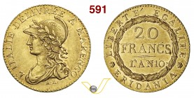 TORINO Repubblica Subalpina (1800-1802) 20 Lire A. 10. Varesi 2 Au Rara BB÷SPL