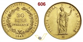 MILANO GOVERNO PROVVISORIO DI LOMBARDIA (1848) 20 Lire 1848 Milano. Varesi 167 Au Molto rara SPL