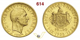 ALBANIA ZOG I, Re (1928-1938) 20 Franchi 1938 "10° anniv. di incoronazione". Varesi 193 Au Molto rara q.FDC