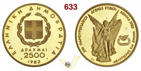 GRECIA REPUBBLICA DEMOCRATICA (1973-...) 2.500 Dracme 1982 "Vittoria". Varesi 548 Au FDC/proof
