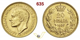 JUGOSLAVIA ALESSANDRO I (1921-1934) 20 Dinari 1925 (Parigi) Varesi 556 Au Rara q.FDC