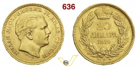 JUGOSLAVIA - Serbia MILAN OBRENOVICH IV (1921-1934) 20 Dinari 1879 A (Parigi) Varesi 558 Au Rara BB/SPL