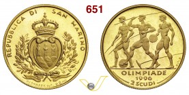 SAN MARINO REPUBBLICA (dal 1864) 2 Scudi 1996 Roma "100° anniv. Olimpiadi: Atlanta" Varesi 615 Au FDC/proof