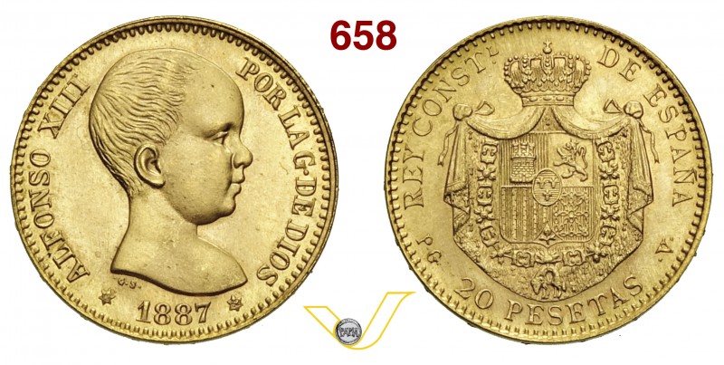 SPAGNA ALFONSO XIII (1886-1931) 20 Pesetas 1887 (1962) Madrid   Varesi 626   Au ...