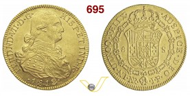 COLOMBIA FERDINANDO VII (1808-1824) 8 Escudos 1812 NR-JF, Nuevo Reino. Fb. 60 Au g 27,06 • Data corretta su 1811 SPL