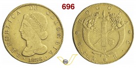 COLOMBIA REPUBBLICA 8 Escudos 1836, Bogotà. Fb. 67 Kr. 82.1 Au g 26,89 BB