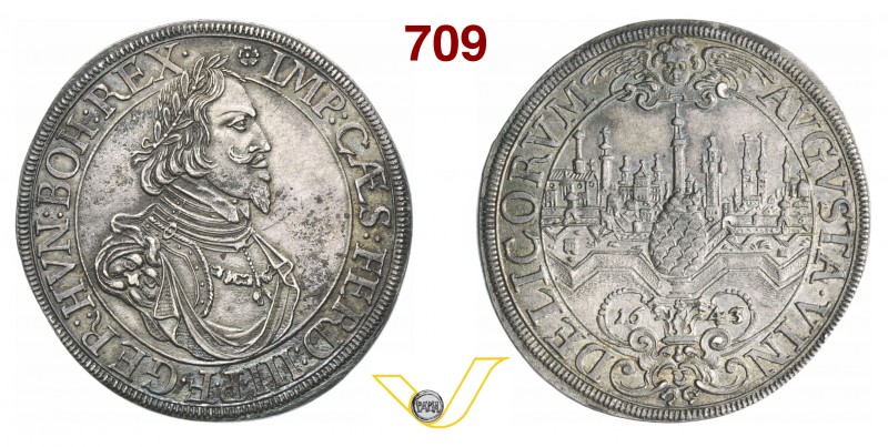 GERMANIA - Augsburg FERDINANDO III (1637-1657) Tallero 1643. Dav, 5039 Ag g 29,0...