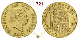 GRAN BRETAGNA GIORGIO III (1760-1820) 1/2 Sovrana 1817. Fb. 372 Au g 3,91 Rara MB/BB