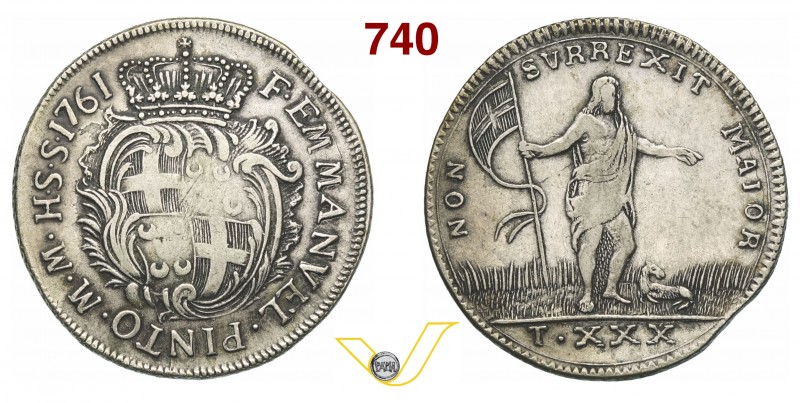 MALTA EMMANUEL PINTO (1741-1773) 30 Tarì 1761. Restelli/Sammut 85 Ag g 29,19 q.B...