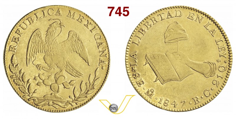 MESSICO 8 Escudos 1847 Mo-RC, Mexico City. Fb. 64 Au g 26,97 BB÷SPL