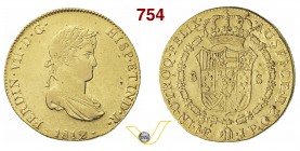 PERU FERDINANDO VII (1808-1824) 8 Escudos 1812 JP, Lima. Fb. 48 Au g 26,83 Rara BB
