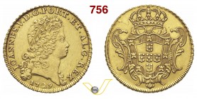 PORTOGALLO JOAO V (1700-1750) Dobra o 12.800 Reis 1729, Lisbona. Kr. 222.6 Au g 28,49 Molto rara q.SPL
