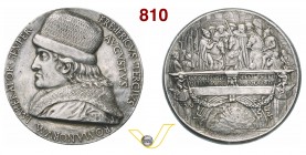 FEDERICO III, Imperatore (1452-1493) Medaglia 1469 per la distribuzione delle patenti nobiliari a Roma. D/ Busto con berretto e mantella R/ L'Imperato...