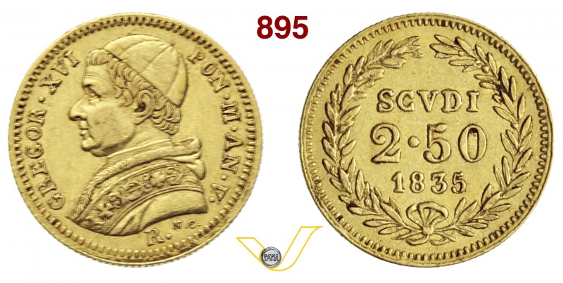 ROMA GREGORIO XVI (1831-1846) 2,5 Scudi 1835 V, Roma. Pag. 191 Au g 4,34 Rara BB...