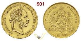AUSTRIA FRANCESCO GIUSEPPE I (1848-1916) 4 Fiorini o 10 Franchi 1892 Restrike (riconio). Fb. 503R Au g 3,21 SPL