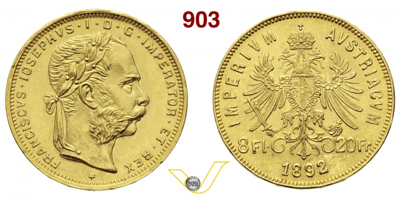 AUSTRIA FRANCESCO GIUSEPPE I (1848-1916) 8 Fiorini o 20 franchi 1892 Restrike (r...