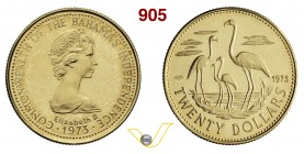 BAHAMAS ELISABETTA II (1952-...) 20 Dollari 1973. Au g 2,98 FDC/proof