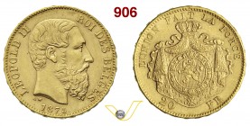 BELGIO LEOPOLDO II 20 Franchi 1875. Au g 6,45 SPL
