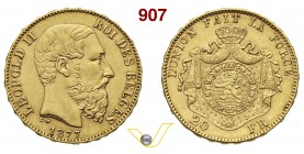 BELGIO LEOPOLDO II (1865-1909) 20 Franchi 1877. Fb. 412 Au g 6,45 SPL
