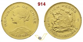 CILE REPUBBLICA 100 Pesos 1948. Au g 20,33 • Da montatura BB