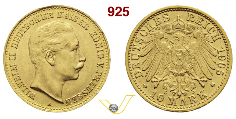 GERMANIA - Prussia GUGLIELMO II (1888-1918) 10 Marchi 1905 A, Berlino. Kr. 520 A...