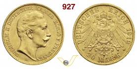 GERMANIA - Prussia GUGLIELMO II (1888-1918) 20 Marchi 1912 A, Berlino. Fb. 3832 Au g 7,96 m.SPL