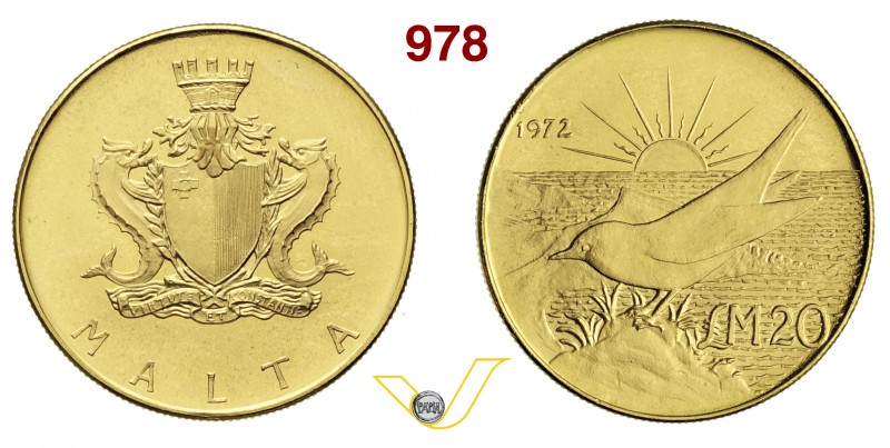 MALTA 20 Lire Maltesi 1972. Au g 12,02 FDC/proof