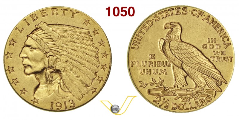 U.S.A. 2,5 Dollari 1913. Au g 4,16 BB÷SPL