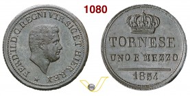 NAPOLI FERDINANDO II DI BORBONE (1830-1859) 1 Tornese e mezzo 1854. Pag. 429 P.R. 275 Cu g 4,64 SPL÷FDC