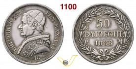 GREGORIO XVI (1831-1846) 50 Baiocchi 1836 VI, Bologna. Pag. 159 Ag g 13,39 • Bella patina BB÷SPL