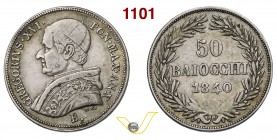 GREGORIO XVI (1831-1846) 50 Baiocchi 1840 X, Bologna. Pag. 161 Ag g 13,34 Molto rara MB/BB