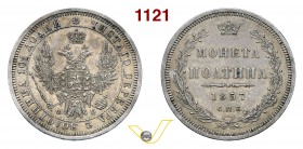 RUSSIA ALESSANDRO II (1855-1881) Poltina (1/2 Rublo) 1857. Bitkin 51 Ag g 10,31 SPL/q.SPL