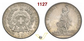 SVIZZERA CONFEDERAZIONE 5 Franchi 1872 Zurich. Kr. S11 Ag g 25,02 q.FDC/SPL
