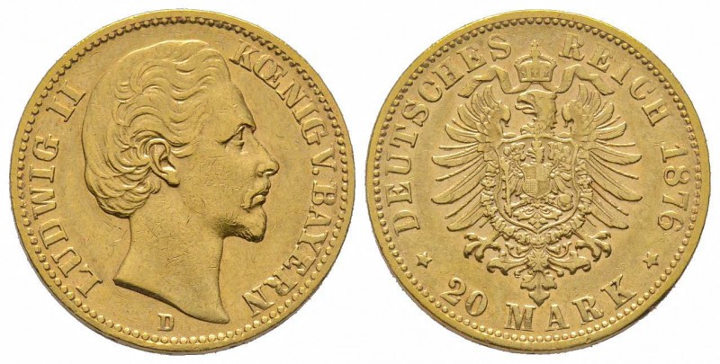 BAYERN, 20 Mark 1876 D, AU 7.96 g. TTB/SUP