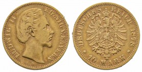 BADEN, 10 Mark 1878 D, AU 3.98 g. TTB