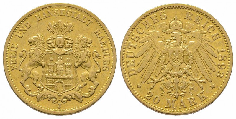 HAMBURG, 20 Mark 1893 J, AU 7.96 g. TTB/SUP