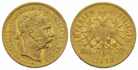 8 Florins Gulden, 1870, AU 6.45 g. Superbe. Rare