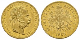 8 Florins Gulden, 1880, AU 6.45 g. pr.FDC
