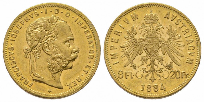 8 Florins Gulden, 1884, AU 6.45 g. Superbe