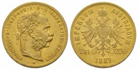 8 Florins Gulden, 1887, AU 6.45 g. Superbe