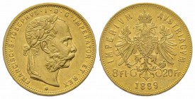 8 Florins Gulden, 1889, AU 6.45 g. Superbe