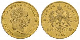 4 Florins Gulden, 1890, AU 3.22 g. TTB