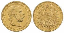 10 Corona, 1897, AU 3.39 g. Superbe
