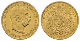 10 Corona, 1909, AU 3.39 g. Superbe