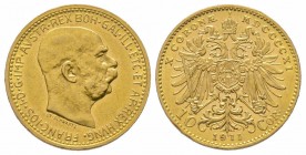 10 Corona, 1911, AU 3.39 g. Superbe