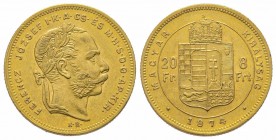 20 Florins Gulden, 1874, AU 6.77 g. TTB/SUP