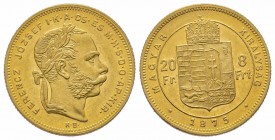 20 Florins Gulden, 1875, AU 6.77 g. Superbe
