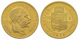 20 Florins Gulden, 1876, AU 6.77 g. Superbe