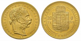 20 Florins Gulden, 1880, AU 6.77 g. pr.FDC